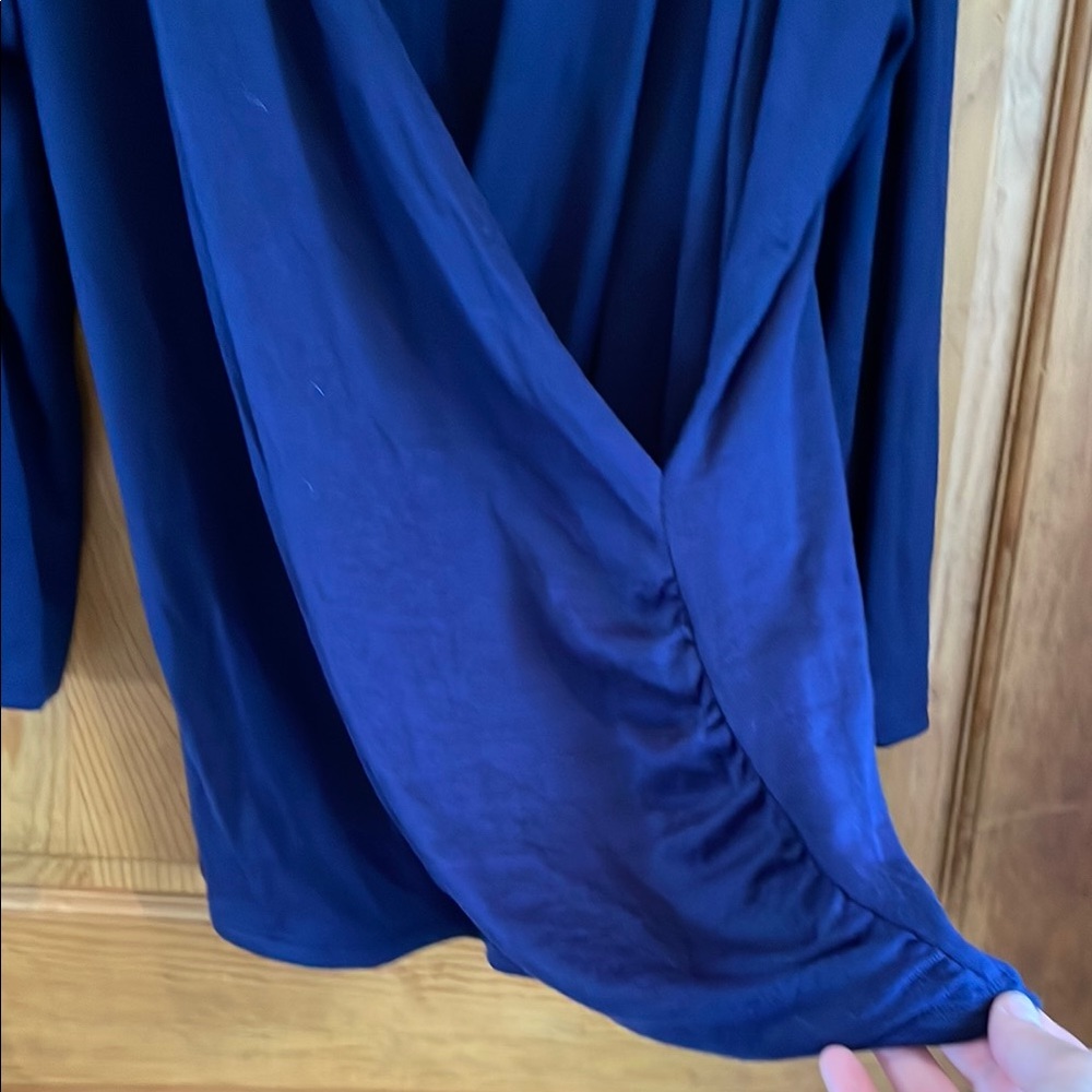 41 Hawthorn Navy Wrap Ruched Knit Blouse - Picture 3 of 4